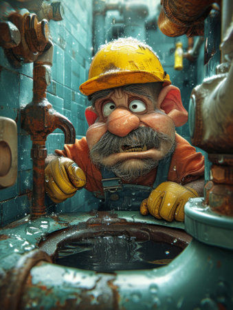 A cartoon character in a yellow hard hat and safety glasses, AIの素材