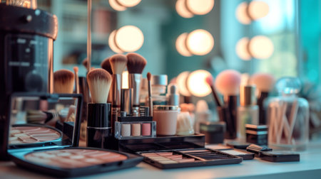 A table with a lot of makeup and cosmetics on it, AIの素材