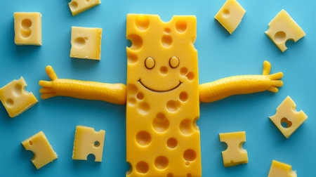 A cheese with arms and legs made out of pieces, AIの素材