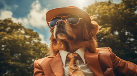 A dog wearing a suit and tie with sunglasses on, AIの素材