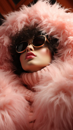 A woman in a pink fur coat with sunglasses on her face, AIの素材