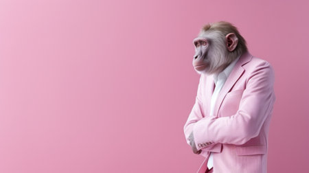 A monkey dressed in a pink suit and tie, AIの素材