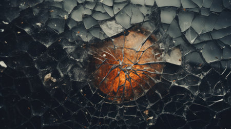 A close up of a broken glass with an orange inside, AIの素材