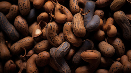 A pile of peanuts are shown in this picture with a black background, AIの素材