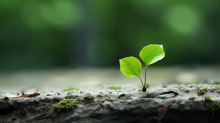 A small green plant growing out of a crack in the ground, AIの素材
