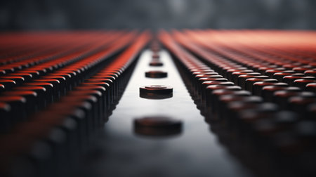 A row of bottles with a red dot in the middle, AIの素材