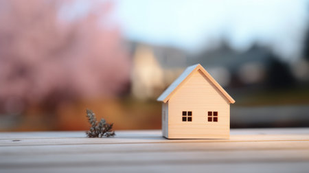 A miniature house sitting on a table with some flowers, AIの素材