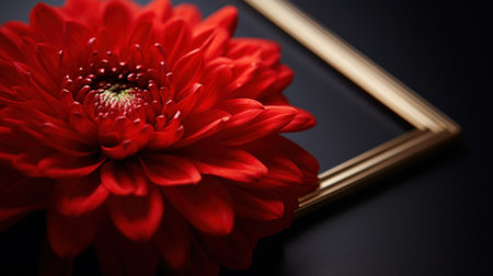 A red flower in a frame on black background, AIの素材