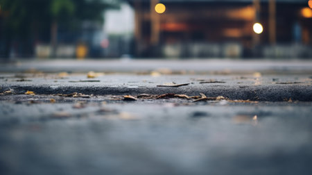 A close up of a street with some leaves on the ground, AIの素材