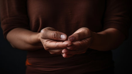 A person holding hands in a closed position with their palms facing up, AIの素材
