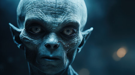 An alien with a big head and blue skin, AIの素材