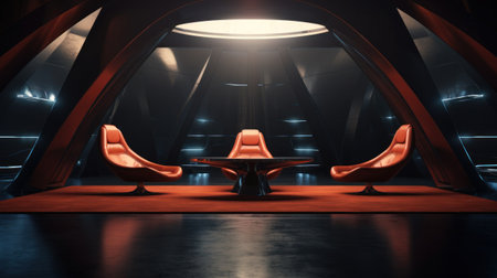 A room with chairs and a round table in the middle, AIの素材