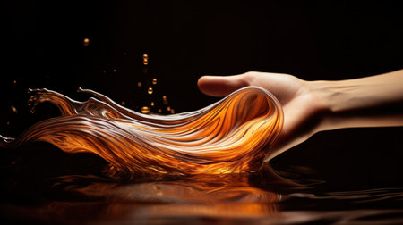 A persons hand is holding a liquid that has been poured into it, AIの素材