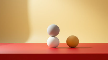 Two eggs are stacked on top of each other in a red table, AIの素材