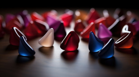 A group of small colored glass beads on a table, AIの素材