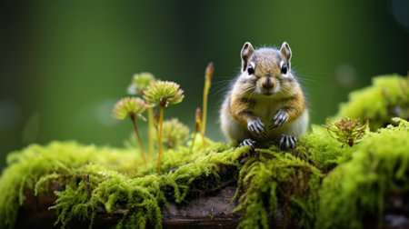 A small rodent sitting on top of a moss covered log, AIの素材