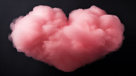 A pink cloud shaped like a heart is on top of black background, AIの素材