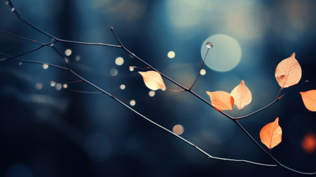 A close up of a branch with leaves on it in the dark, AIの素材