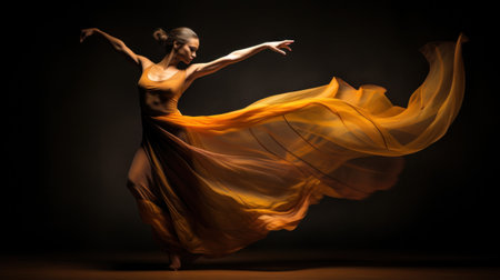 A woman in a long dress dancing with her arms outstretched, AIの素材