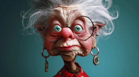 A close up of an old woman with a big nose and glasses, AIの素材