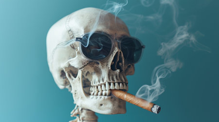 A skull with sunglasses and a cigarette in its mouth, AIの素材