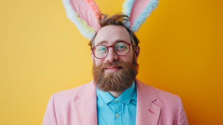 A man with a beard and bunny ears on his head, AIの素材