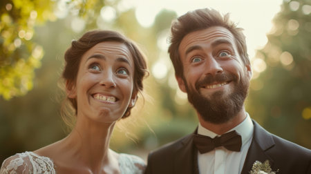 A man and woman in formal attire smiling for the camera, AIの素材