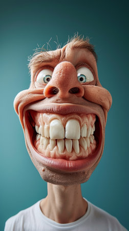 A man with a fake smile on his face and teeth, AIの素材
