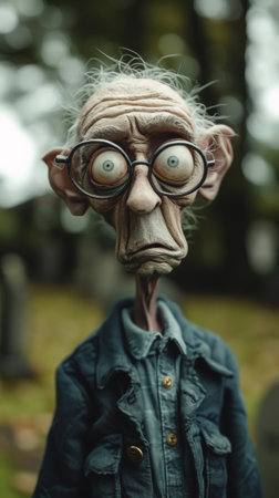 A creepy looking old man with glasses and a jacket, AIの素材