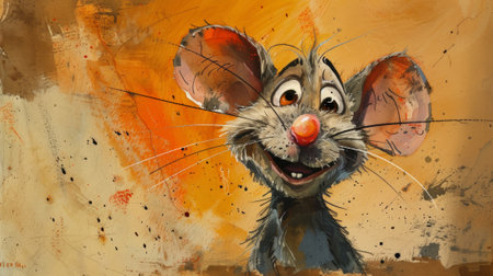 A painting of a cartoon mouse with red nose and big eyes, AIの写真素材