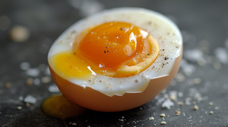 A close up of a hard boiled egg with some salt on it, AIの写真素材