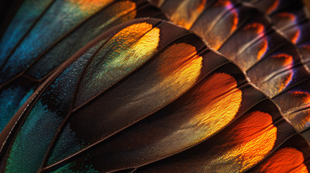 A close up of a colorful butterfly wing with many colors, AI