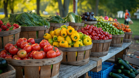 A bunch of baskets filled with different kinds of vegetables, AI