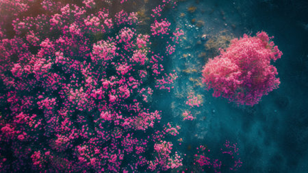 A close up of a pink flower in the middle of some water, AIの写真素材
