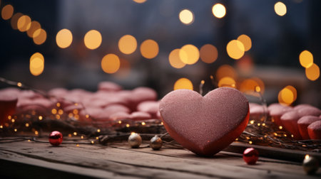A bunch of hearts are sitting on a table with lights around them, AIの素材