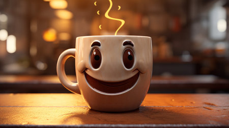 A coffee cup with a smiley face on top of it, AIの素材