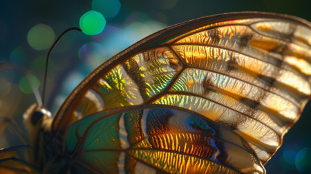 A close up of a butterfly with colorful wings and blurry background, AIの写真素材