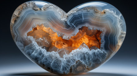 A heart shaped rock with orange and yellow colors, AIの写真素材