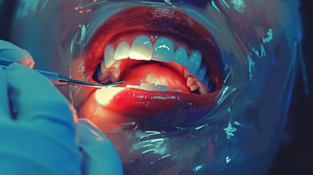 A person with a mask on and gloves holding their mouth open, AIの素材