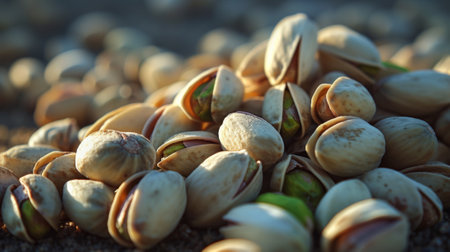 A pile of pistachios on a sandy surface, AIの素材