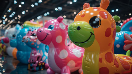 A group of inflatable animals are lined up in a row, AIの素材