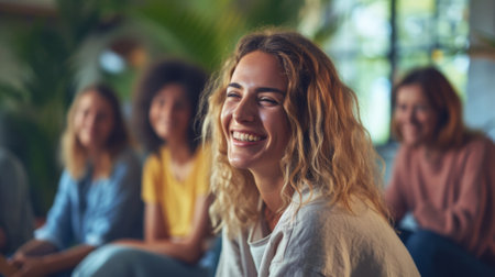 A group of women sitting together smiling and laughing, AIの素材