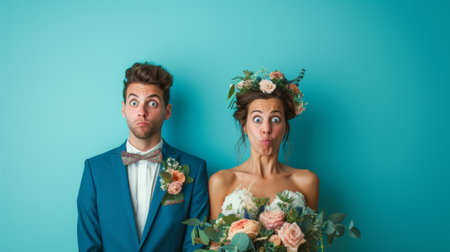 A man and woman in wedding attire standing next to each other, AIの素材