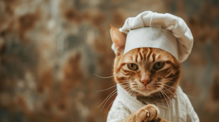 A cat wearing a chefs hat and standing with hands on hips, AIの素材