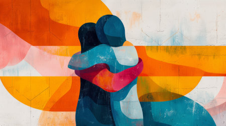 A painting of a couple embracing each other in an abstract style, AIの素材
