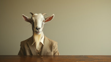 A goat wearing a suit and tie with long hair, AIの素材