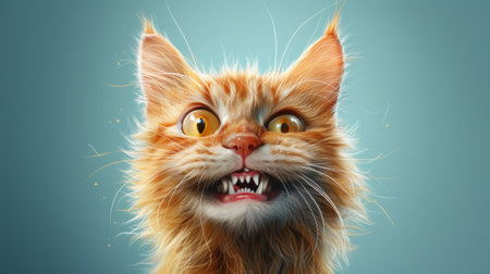 A close up of a cat with its mouth open and teeth showing, AIの素材