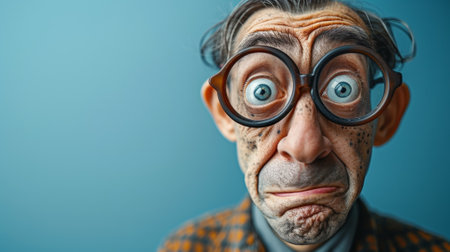 A man with glasses and a sweater on is making funny faces, AIの素材