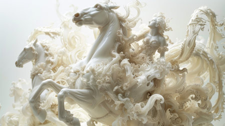 A sculpture of a woman riding on the back of two horses, AIの素材
