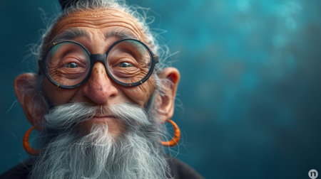 A close up of a man with glasses and long white beard, AIの素材